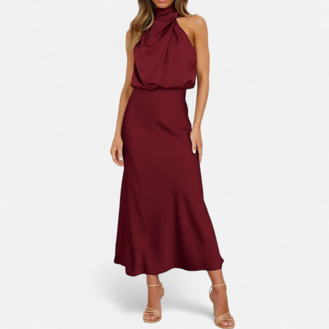 Elegantes ärmelloses langes Satin-Kleid für Damen