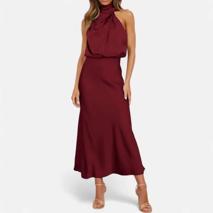 Elegantes ärmelloses langes Satin-Kleid für Damen