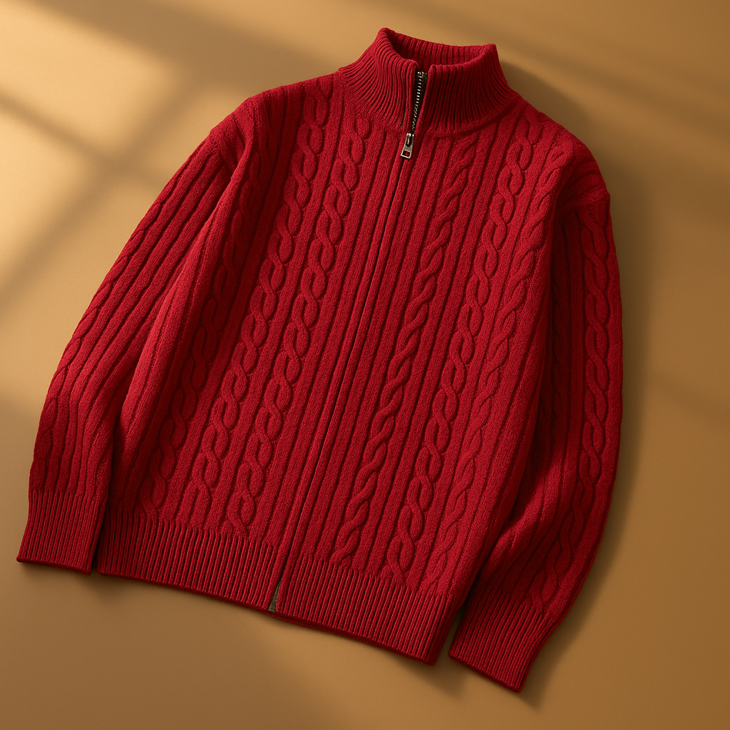 Herren Zip-Cardigan mit Strukturstrick - Hoher Kragen