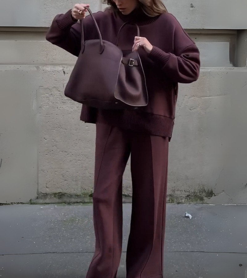 Elegantes Zweiteiler-Set mit hohem Kragen Damen Outfit