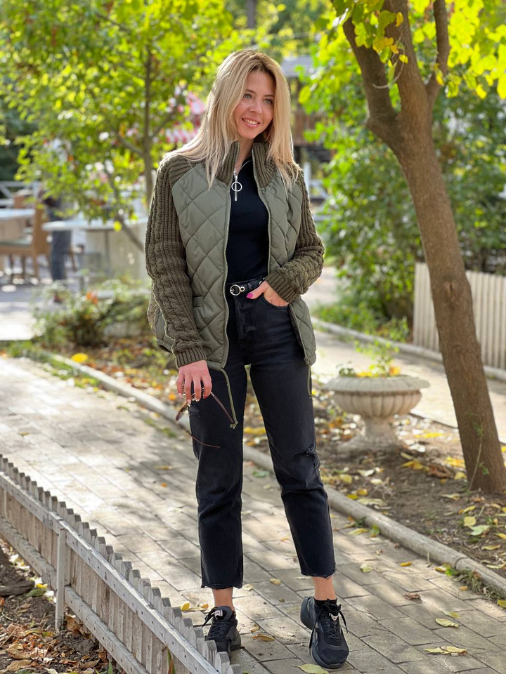 Damen Strickjacke mit Patchwork-Design - Leichte Winterjacke