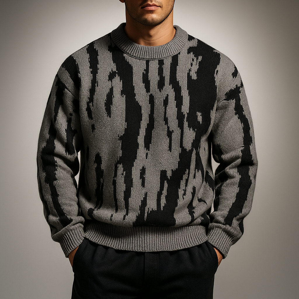 Herren Strickpullover mit abstraktem Dune-Muster - Rundhals Pullover aus Midweight-Strick
