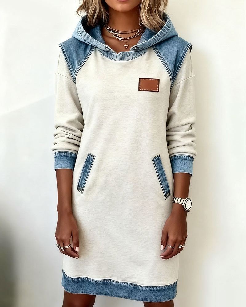 Lässiges Damen Hoodie-Kleid mit Denim-Einsätzen