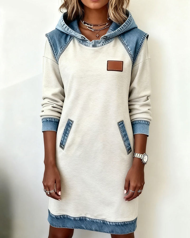 Lässiges Damen Hoodie-Kleid mit Denim-Einsätzen
