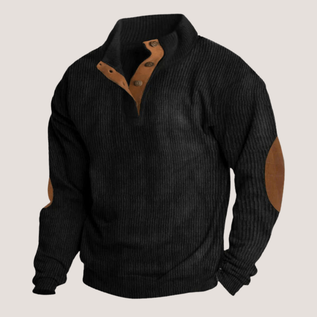 Gerippter Herren Pullover mit Wildleder Ellbogen-Patches