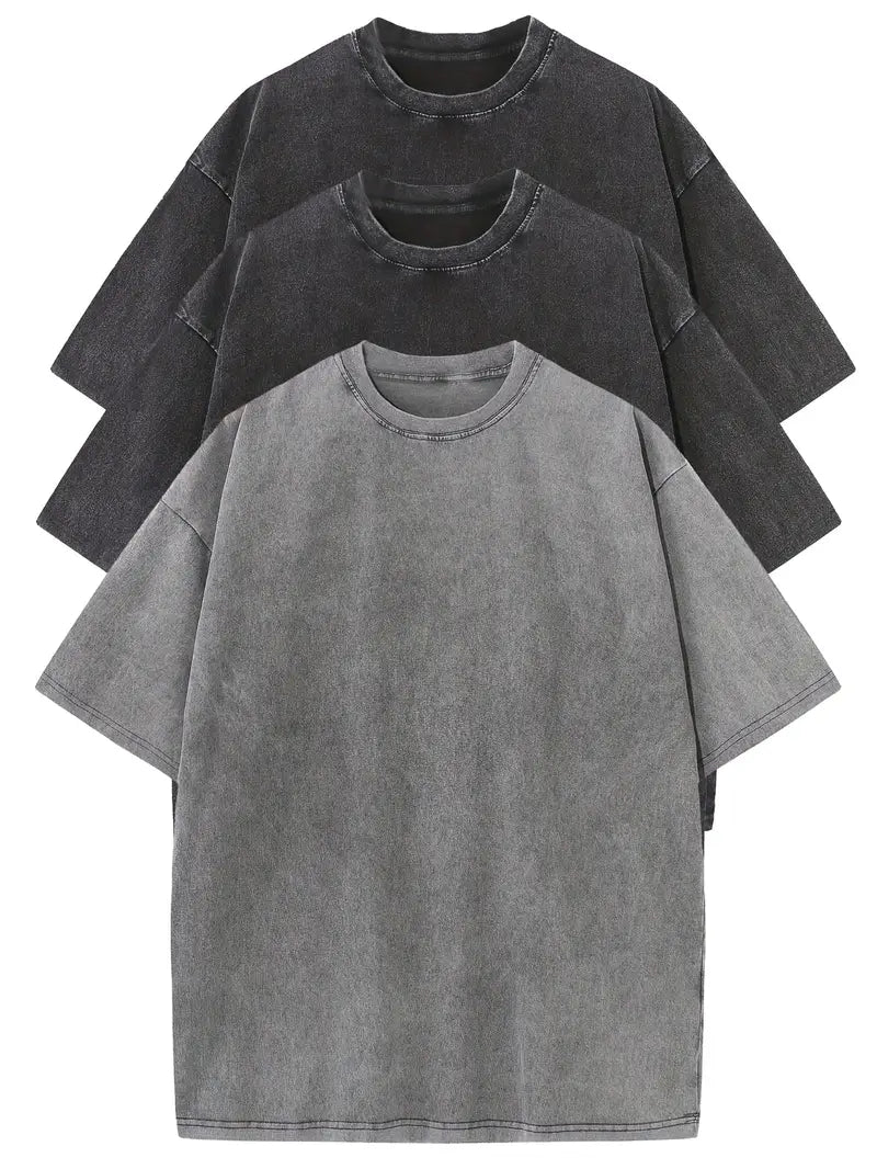 Oversized Baumwoll Basic Herren T-Shirt Set 3-teilig