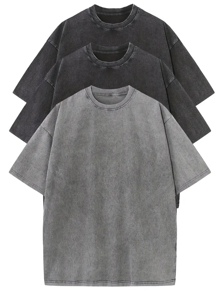 Oversized Baumwoll Basic Herren T-Shirt Set 3-teilig