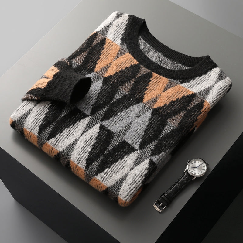 Geometrischer Strick-Pullover Herren mit Alpine-Muster