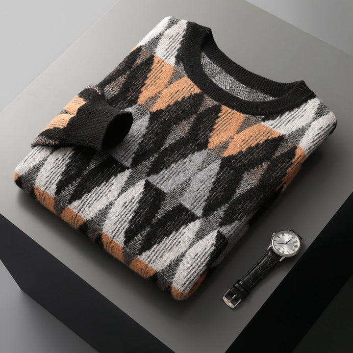 Geometrischer Strick-Pullover Herren mit Alpine-Muster