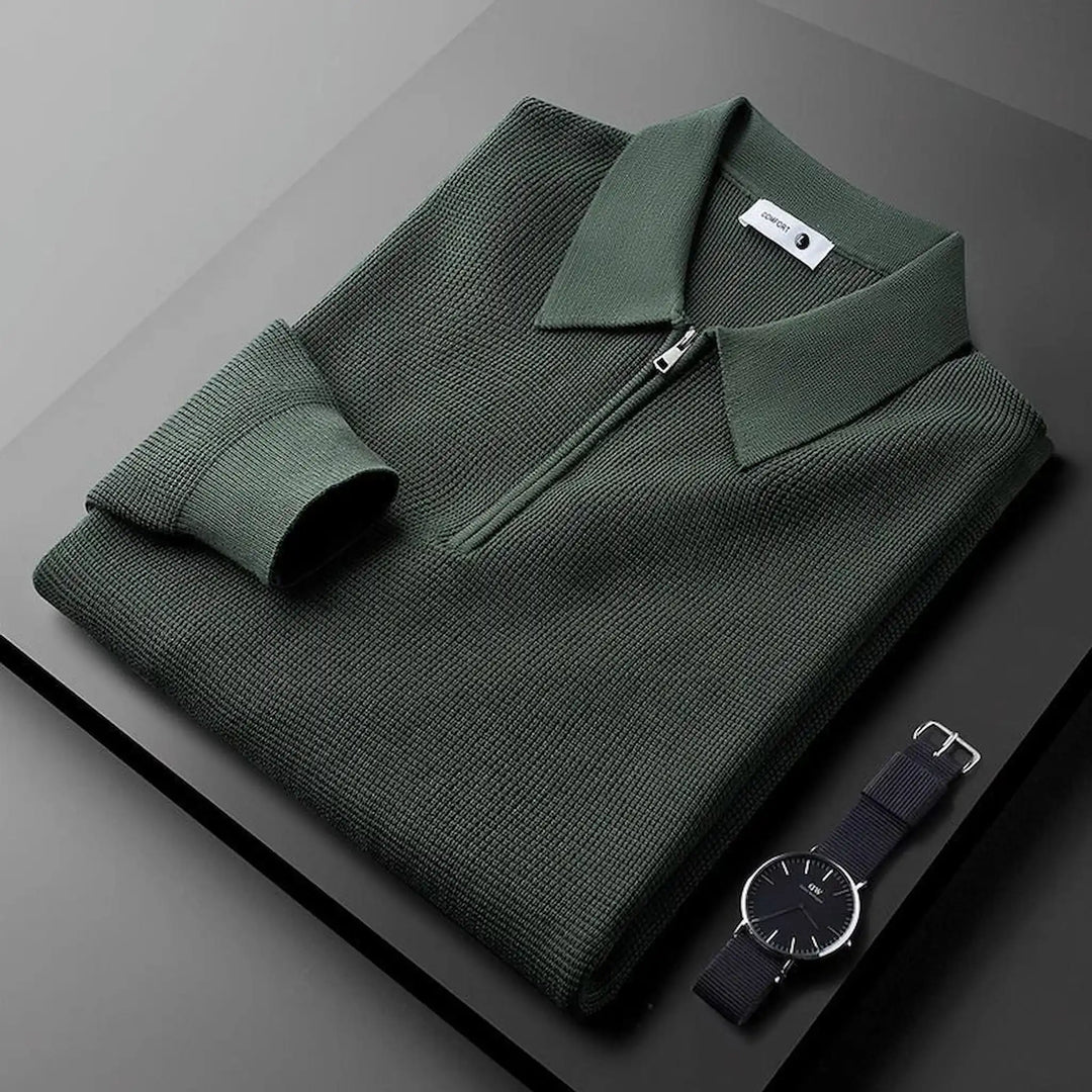 Herren Waffel-Strick Pullover mit Reißverschluss - Strukturierter Quarter-Zip