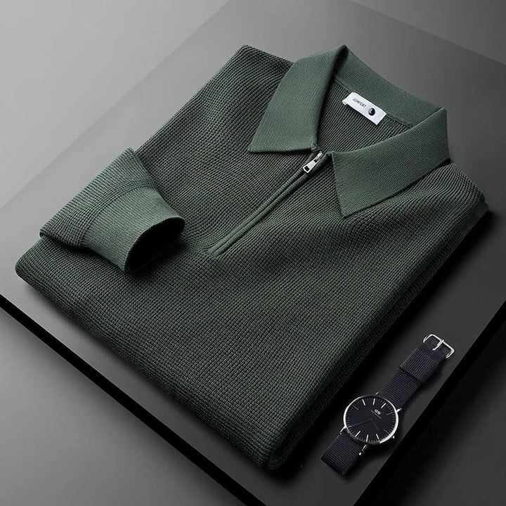 Herren Waffel-Strick Pullover mit Reißverschluss - Strukturierter Quarter-Zip