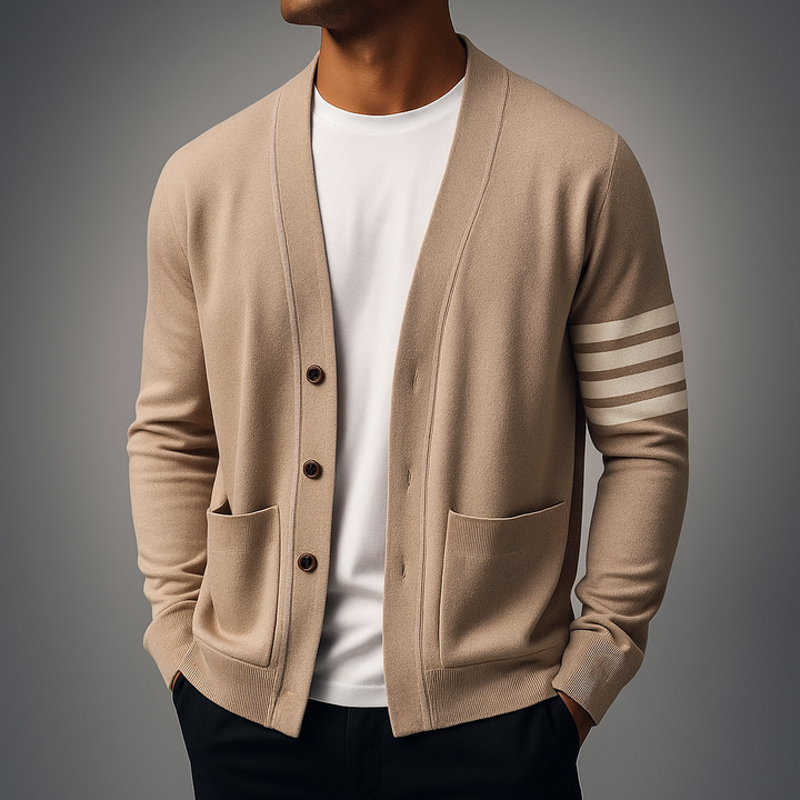 Herren Strick-Cardigan mit Knopfleiste und Fronttaschen - Klassisch Elegant