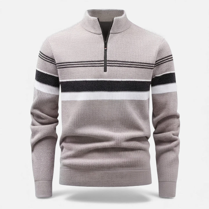 Dicker Gestreifter Half-Zip Strickpullover für Herren