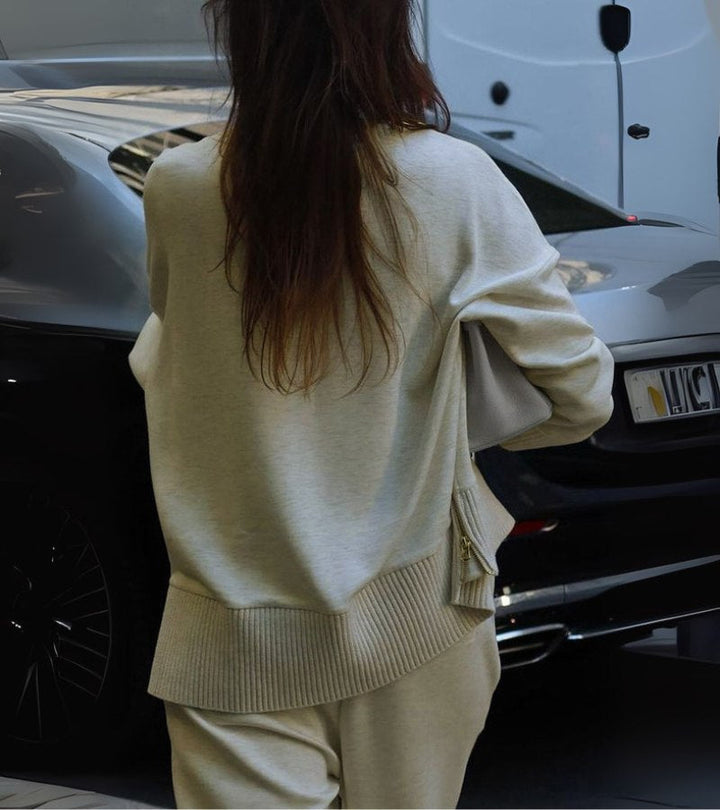 Elegantes Zweiteiler-Set mit hohem Kragen Damen Outfit