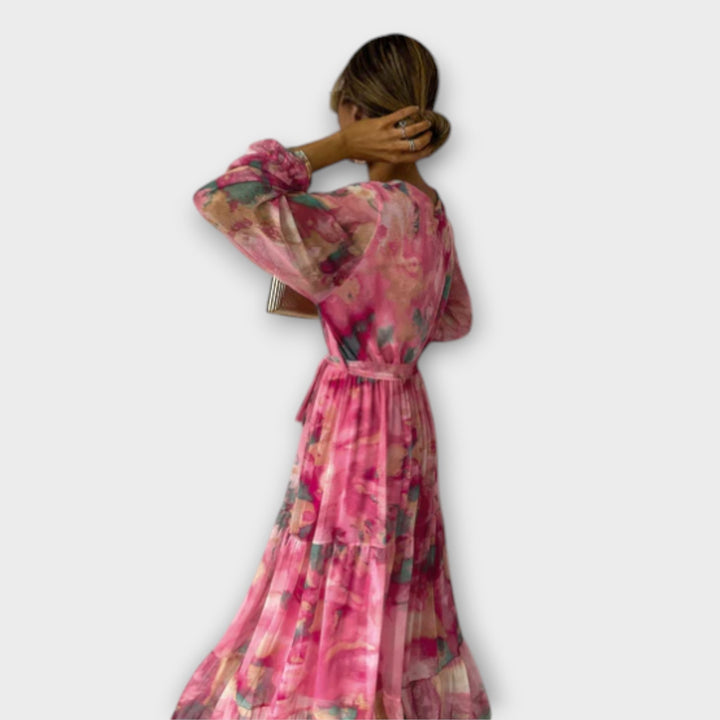 Elegantes Damen Maxikleid mit Aquarell-Muster - Feminines Design für besondere Anlässe