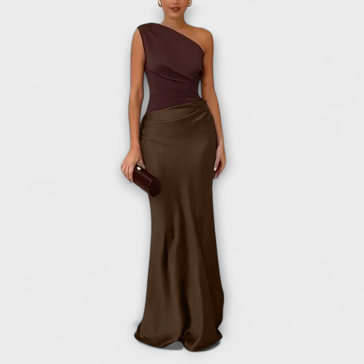 Elegantes Damen Ein-Schulter Maxi Kleid mit asymmetrischem Ausschnitt