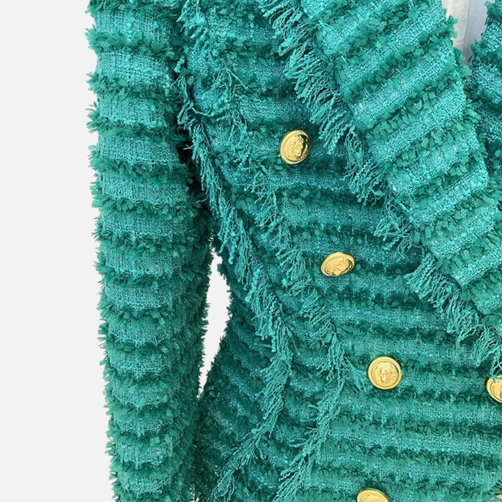 Eleganter Slim Fit Damen Tweed Blazer mit Quasten-Details