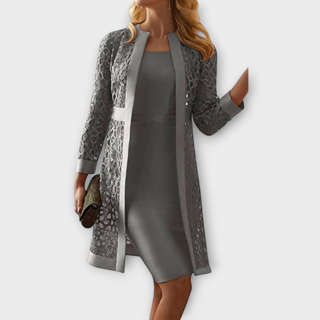 Elegantes Zweiteiliges Spitzen Damen Abendkleid