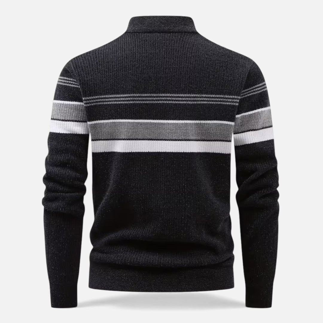 Dicker Gestreifter Half-Zip Strickpullover für Herren