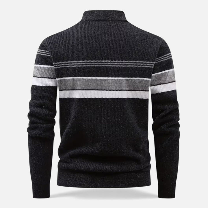 Dicker Gestreifter Half-Zip Strickpullover für Herren