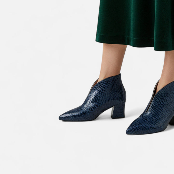 Elegante Patent Leder Damen Ankle Boots mit V-Ausschnitt