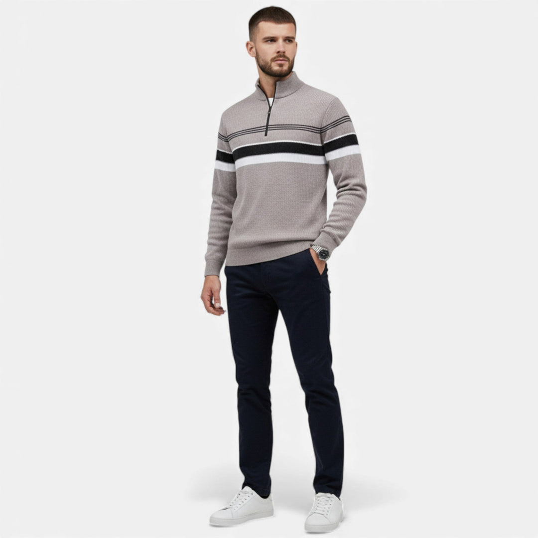 Dicker Gestreifter Half-Zip Strickpullover für Herren