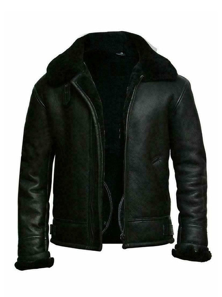 Herren Aviator Lederjacke mit Sherpa-Futter - Warme Pilotenjacke aus PU-Leder