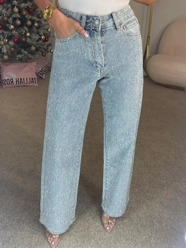 Damen Straight-Cut Jeans mit Strass-Verzierung