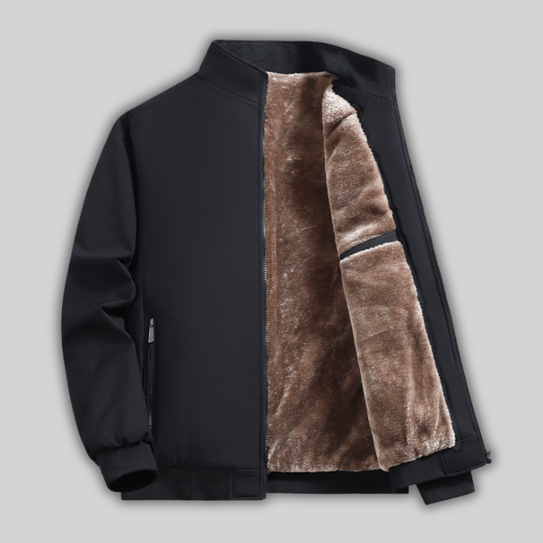 Warme Fleece Winterjacke Herren - Gefütterte Stehkragen Jacke mit Reißverschluss