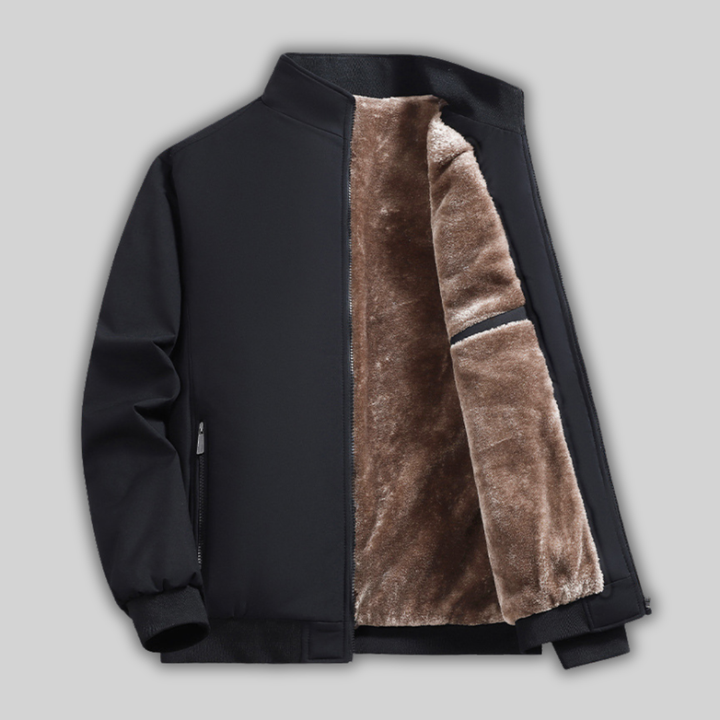 Warme Fleece Winterjacke Herren - Gefütterte Stehkragen Jacke mit Reißverschluss