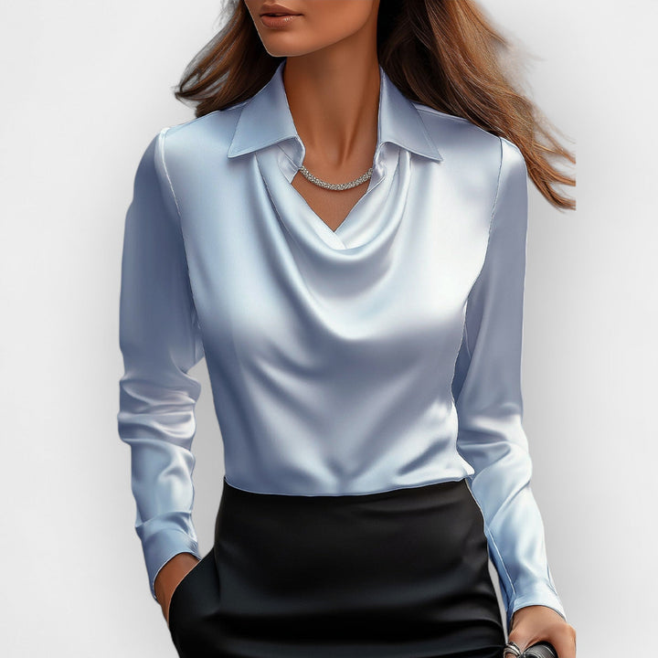 Elegante Damen Satinbluse mit Wasserfallkragen - Edle Bluse für Business und festliche Anlässe