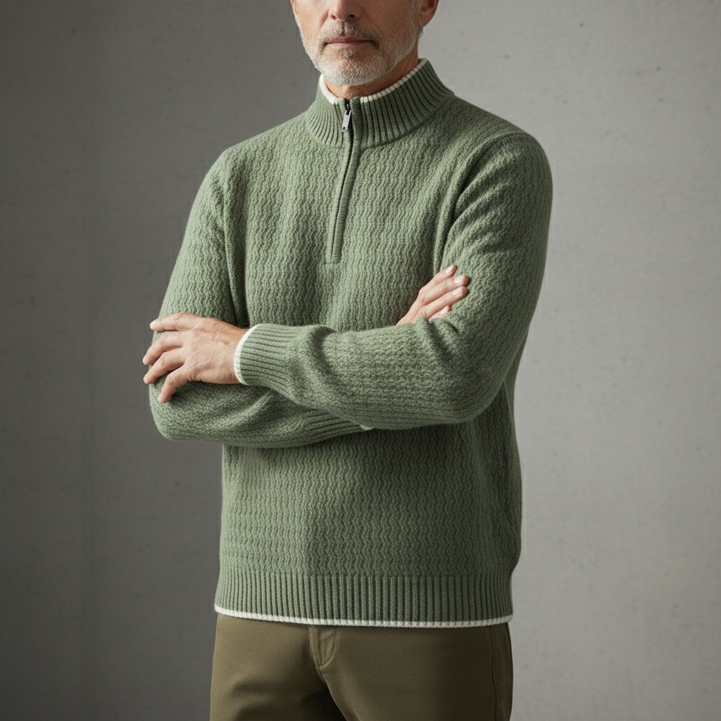 Strukturierter Quarter-Zip Strickpullover Herren