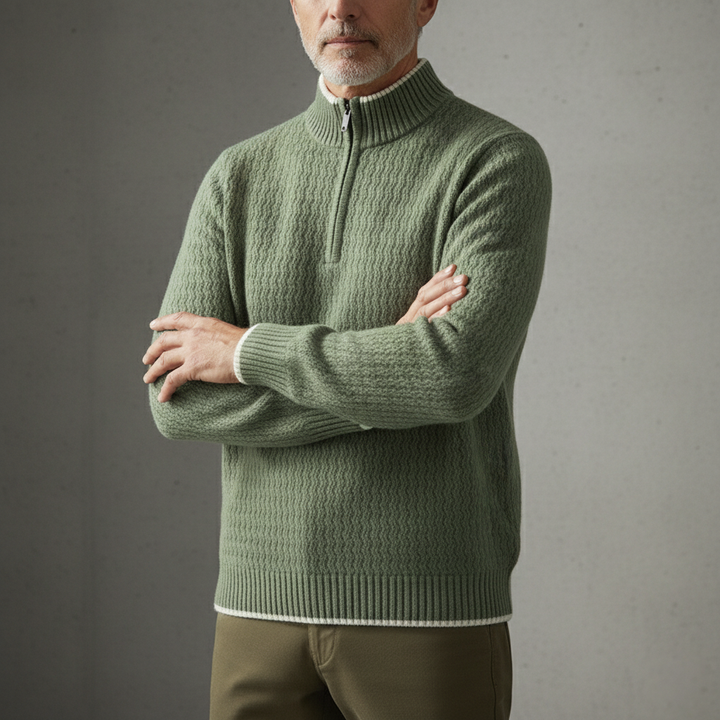 Strukturierter Quarter-Zip Strickpullover Herren