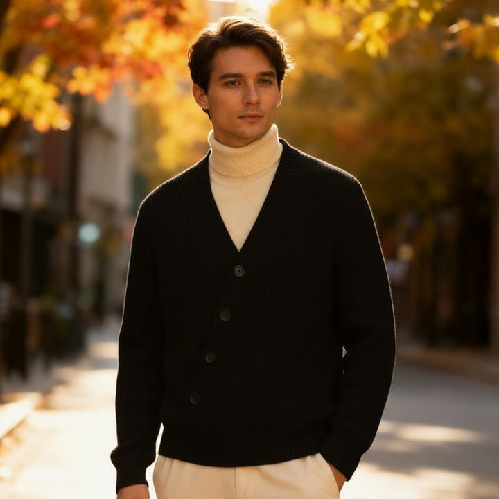 Herren Ripp-Strick Cardigan mit V-Ausschnitt - Weich und Vielseitig