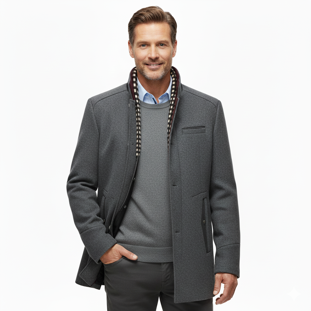 Eleganter Wollmantel mit Stehkragen für Herren