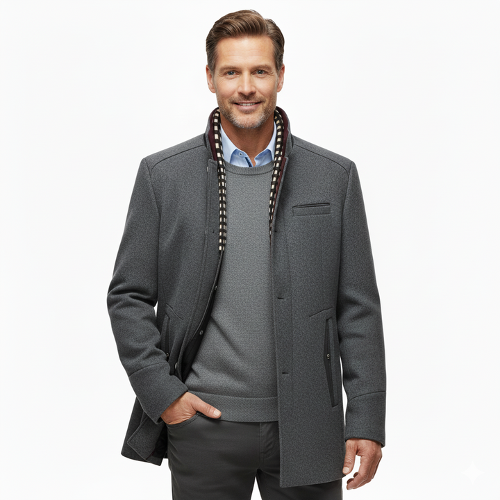 Eleganter Wollmantel mit Stehkragen für Herren