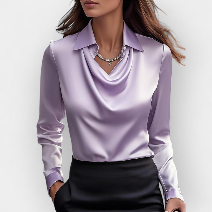 Elegante Damen Satinbluse mit Wasserfallkragen - Edle Bluse für Business und festliche Anlässe