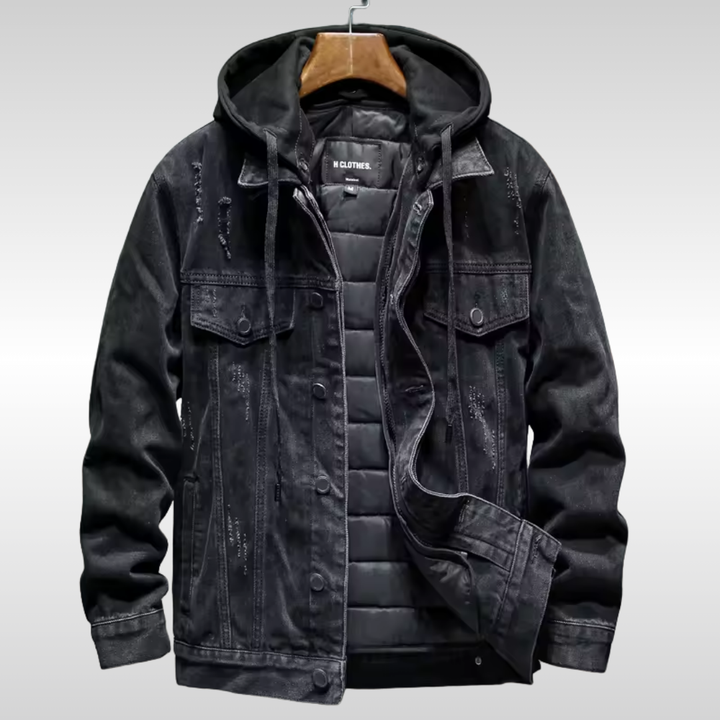 Gefütterte Herren Denim Jacke mit abnehmbarer Kapuze für den Winter