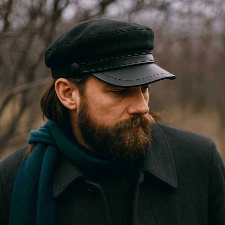 Klassische Herren Fischermütze aus Filz mit Leder-Schirm