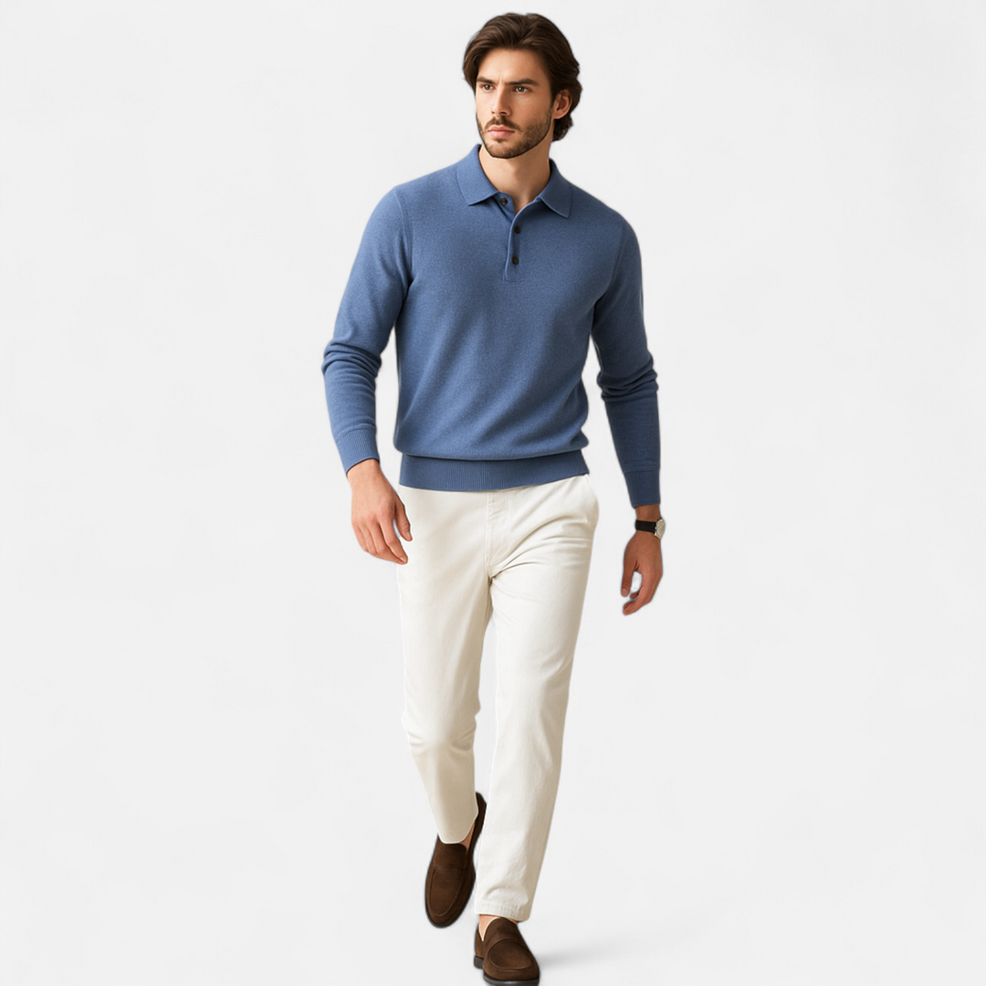 Eleganter Herren Merino Wolle Polo Pullover