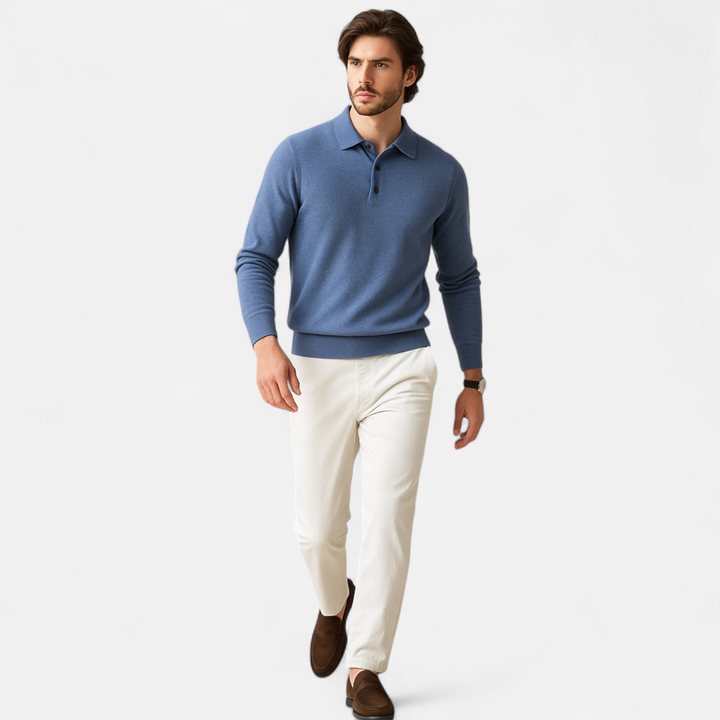 Eleganter Herren Merino Wolle Polo Pullover