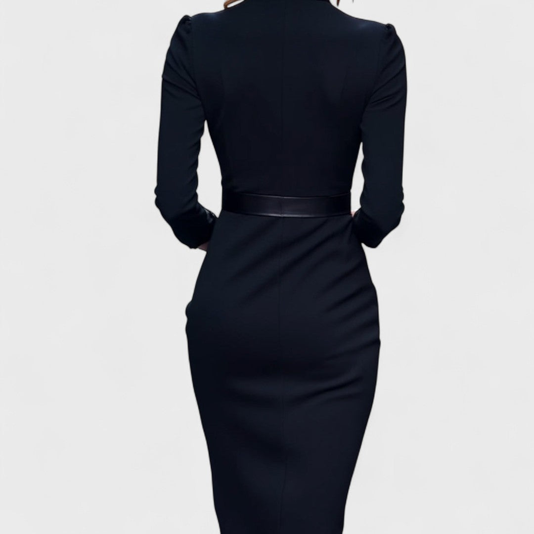 Elegantes Damen Kleid mit Gürtel und Stehkragen