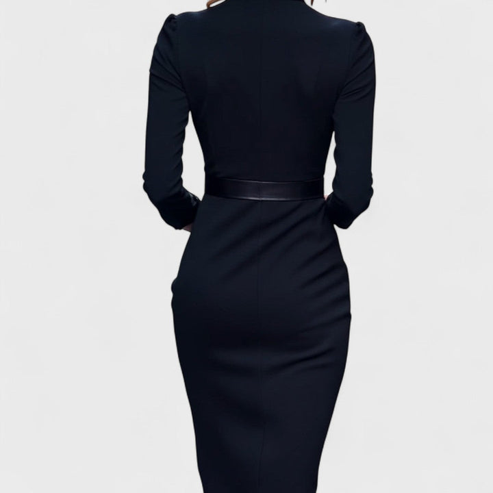 Elegantes Damen Kleid mit Gürtel und Stehkragen