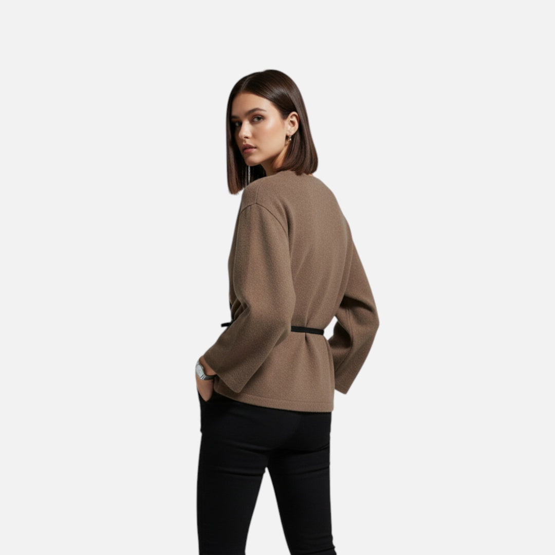 Eleganter Wrap Pullover mit Gürtel für Damen