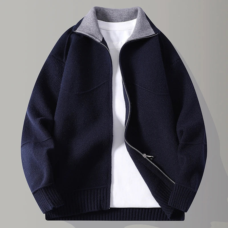 Herren Strick-Zip-Cardigan mit Stehkragen für Business und Freizeit