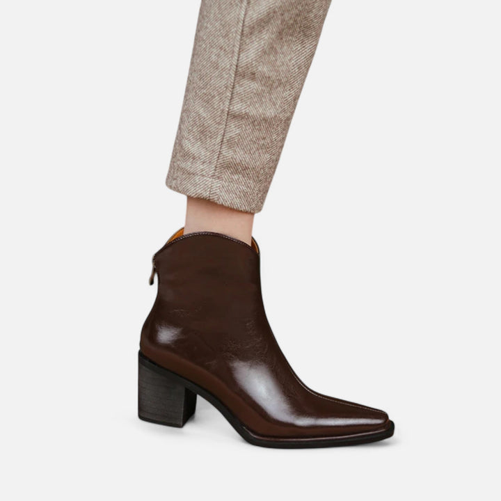 Elegante Spitze Damen Stiefeletten mit Absatz aus PU-Leder