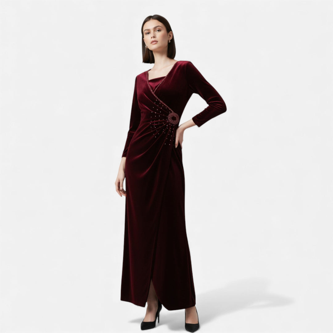 Elegante Samtkleid mit Wickelschnitt Damen - Luxuriöses Draped-Design