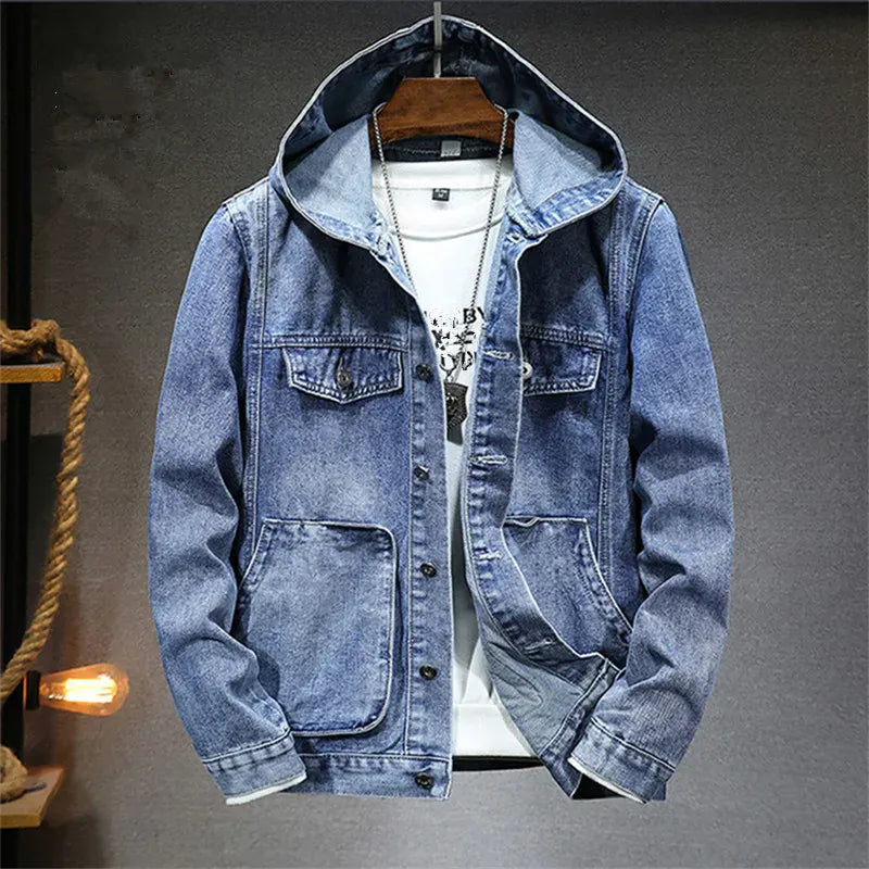 Herren Jeansjacke mit Kapuze - Robuster Denim-Hoodie für lässige Streetwear