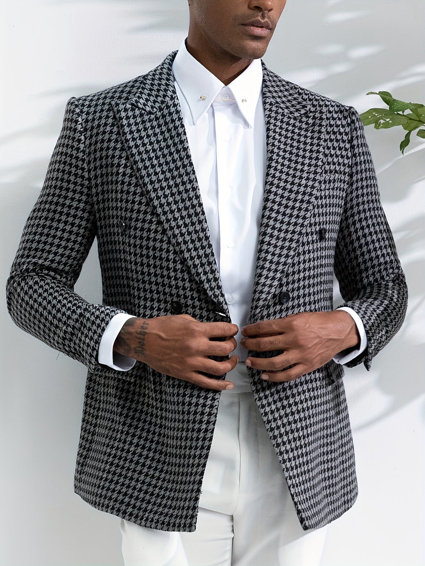 Zweireihiger Blazer mit Hahnentrittmuster für Herren