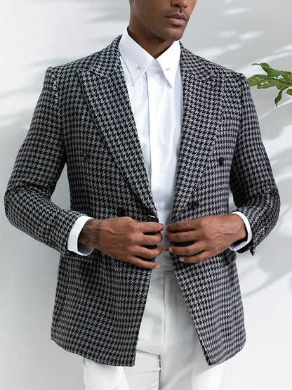 Zweireihiger Blazer mit Hahnentrittmuster für Herren